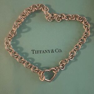Tiffany & Co SS Chunky Heart Retired Clasping Choker Necklace EUC 16”